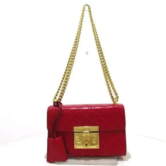 100% Authentic GUCCI Padlock / Shimaline Red Leather - Shoulder Bag 577-052024 - Picture 1 of 12